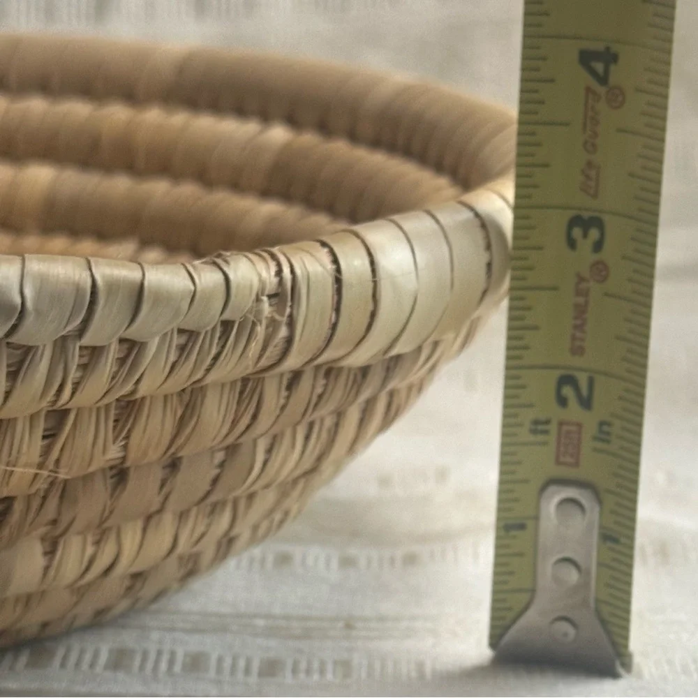Vintage Bahamas Handwoven Straw Basket Bowl Boho Tropical Decor